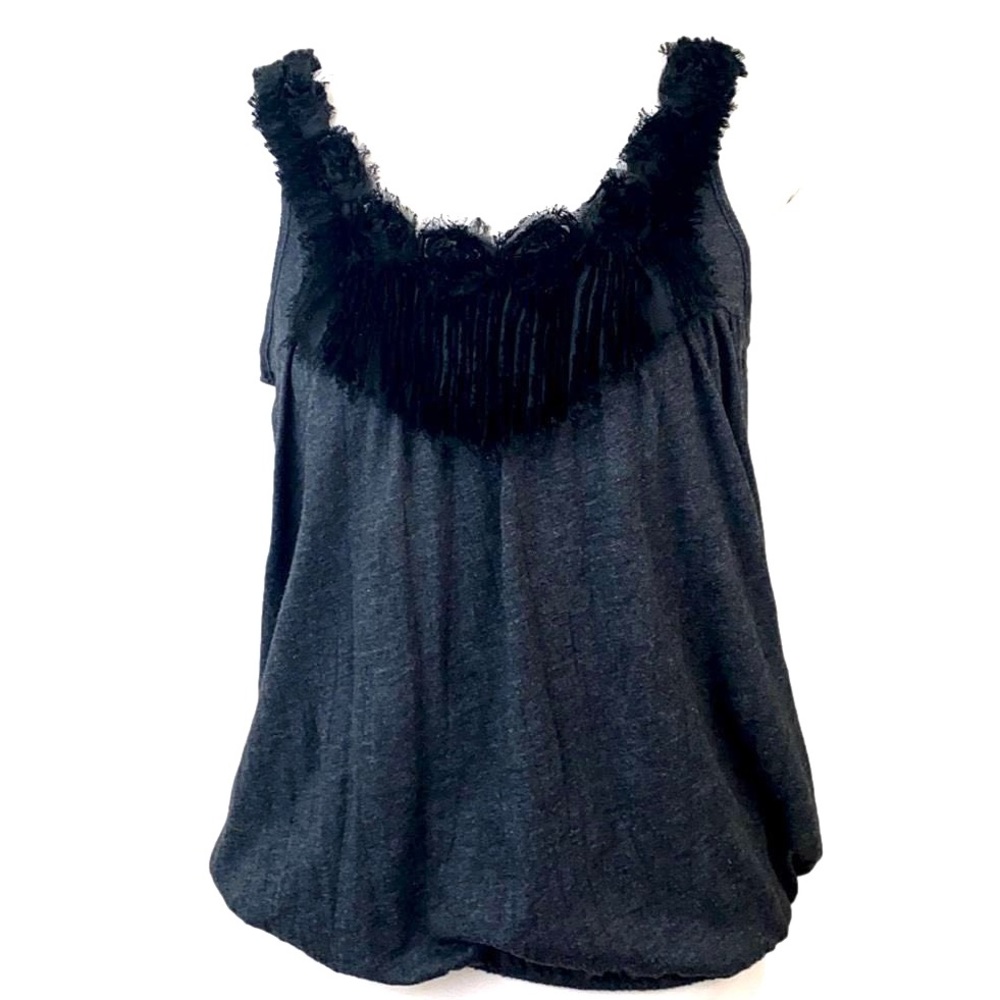 Free People Grey Heather Tank with Mesh Ruffle
